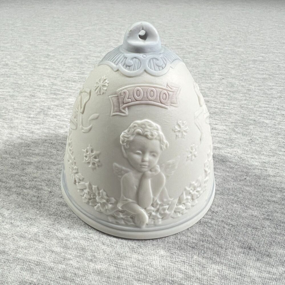 Lladro 2000 Christmas Bell Ornament Angel Cherub Y2K Xmas Spain 4"x3" Retired
